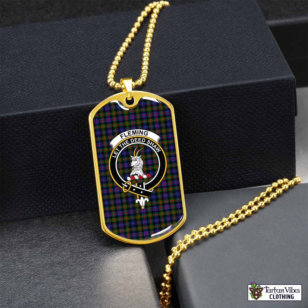 Tartan Vibes Clothing Fleming Tartan Dog Tag Necklace with Family Crest