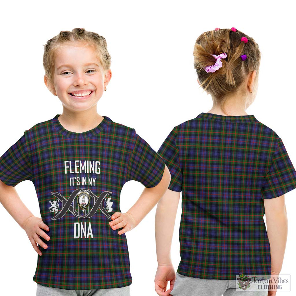 Fleming Tartan Kid T-Shirt with Family Crest DNA In Me Style - Tartanvibesclothing Shop