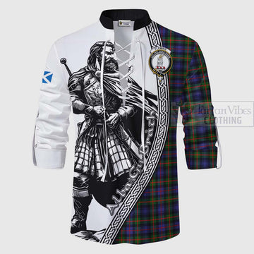 Fleming Tartan Clan Crest Ghillie Kilt Shirt with Highlander Warrior Celtic Style