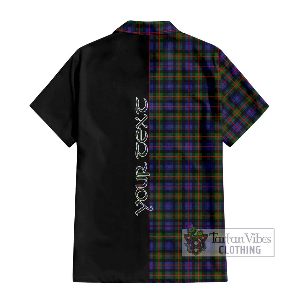 Fleming Tartan Short Sleeve Button Shirt with Family Crest and Half Of Me Style - Tartanvibesclothing Shop