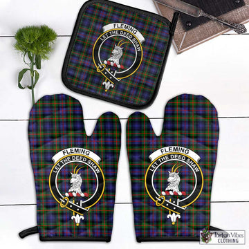 Fleming Tartan Combo Oven Mitt & Pot-Holder with Family Crest Black - Tartan Vibes Clothing