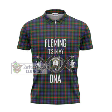 Fleming Tartan Zipper Polo Shirt with Family Crest DNA In Me Style