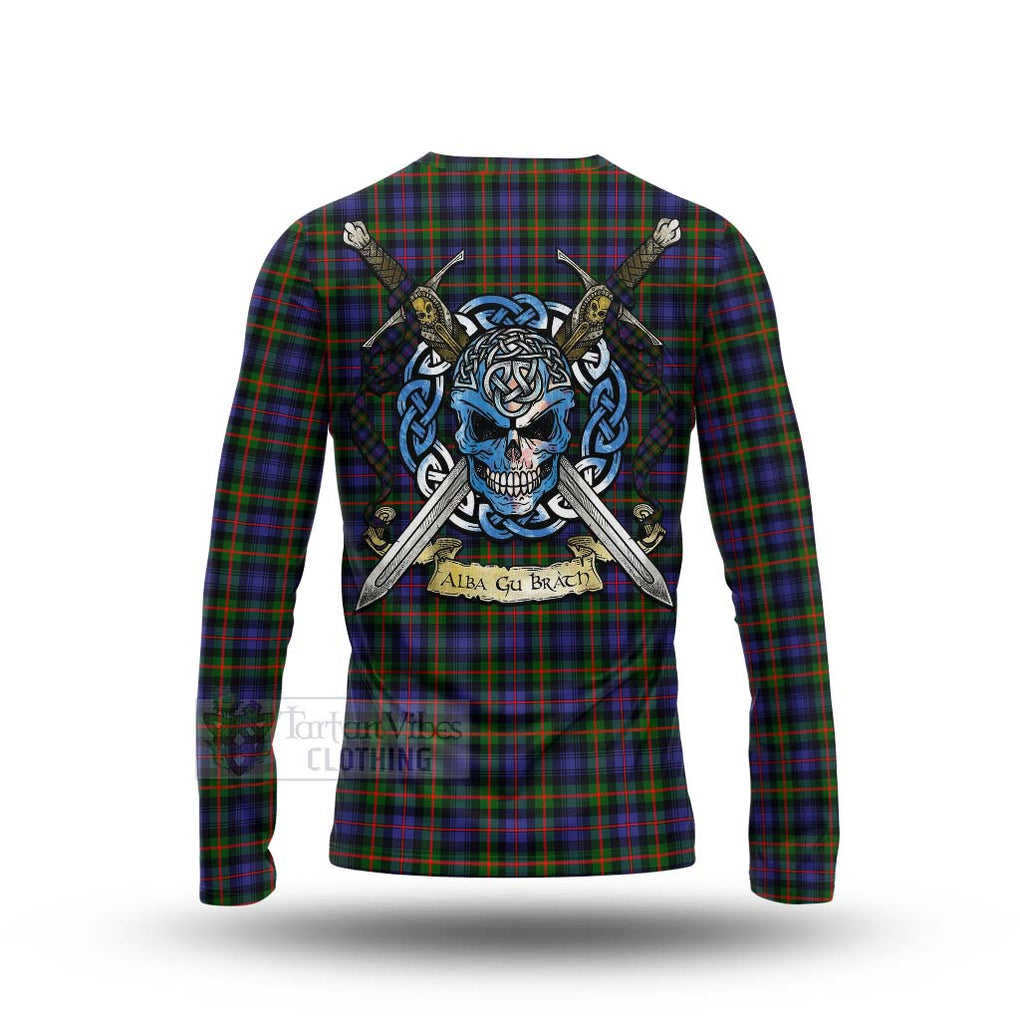 Tartan Vibes Clothing Fleming Tartan Long Sleeve T-Shirt with Family Crest Celtic Skull Style