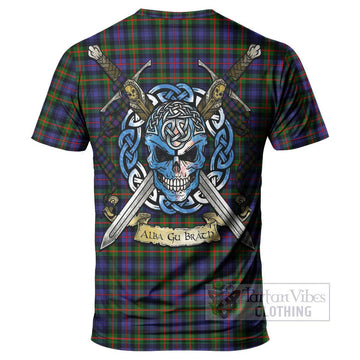 Fleming Tartan T-Shirt with Family Crest Celtic Skull Style