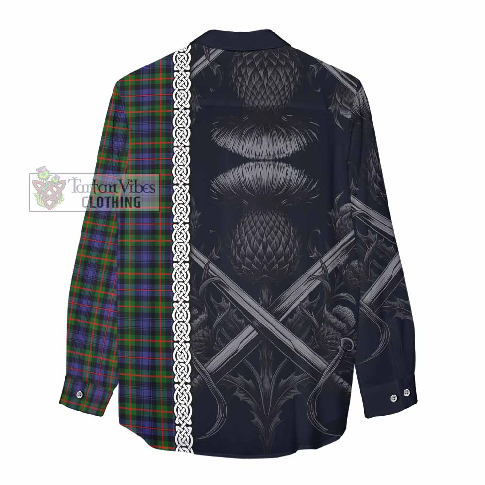 Tartan Vibes Clothing Fleming Tartan Women's Casual Shirt with Family Crest Cross Sword Thistle Celtic Vibes