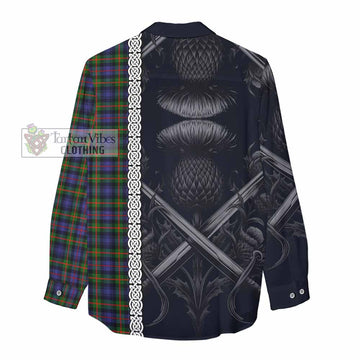 Fleming Tartan Women's Casual Shirt with Family Crest Cross Sword Thistle Celtic Vibes