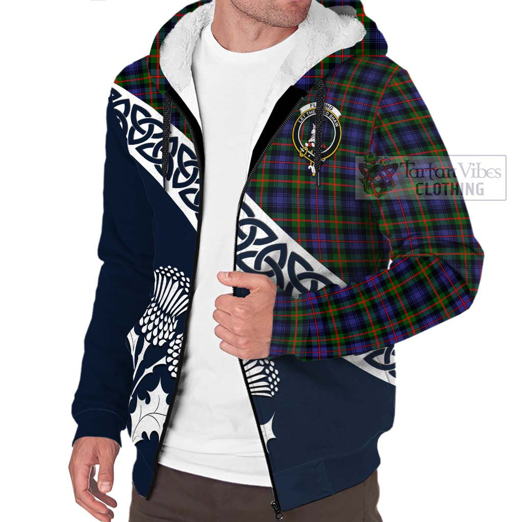 Tartan Vibes Clothing Fleming Tartan Sherpa Hoodie Featuring Thistle and Scotland Map