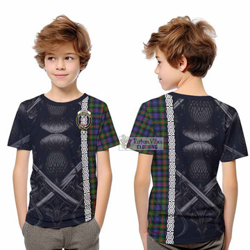 Fleming Tartan Kid T-Shirt with Family Crest Cross Sword Thistle Celtic Vibes