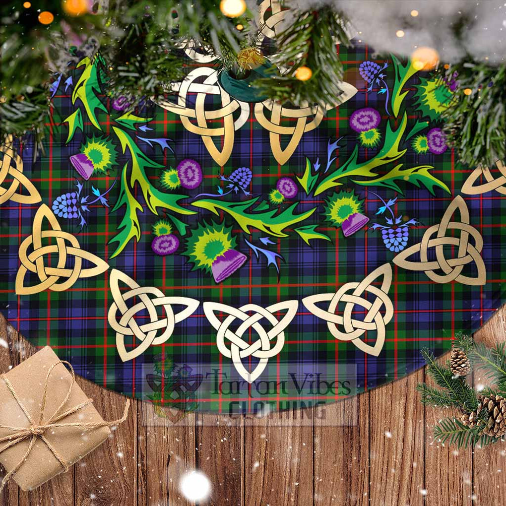 Tartan Vibes Clothing Fleming Tartan Christmas Tree Skirt with Thistle Celtic Knot Style