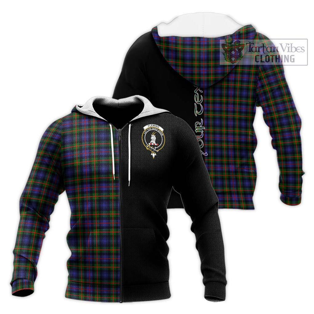 Fleming Tartan Knitted Hoodie with Family Crest and Half Of Me Style Unisex Knitted Zip Hoodie - Tartanvibesclothing Shop