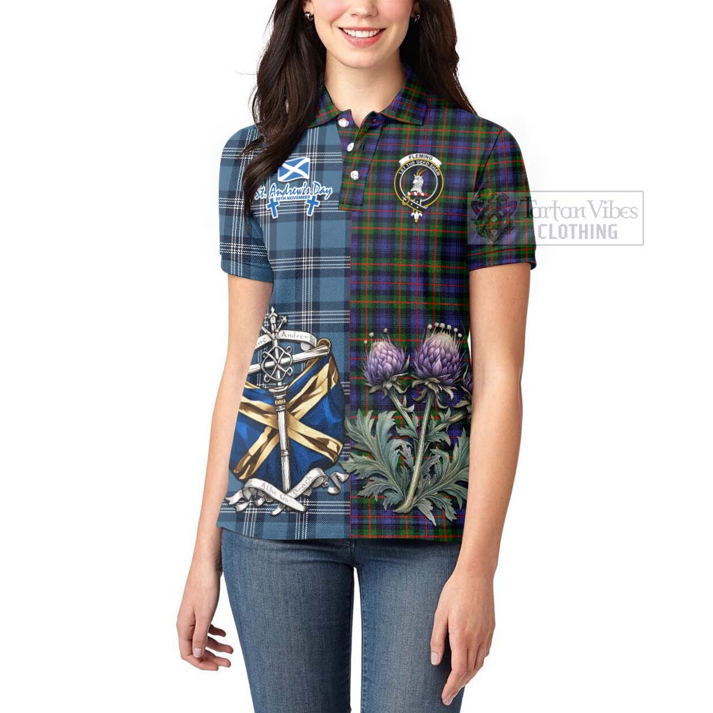 Tartan Vibes Clothing Fleming Tartan Women's Polo Shirt Happy St. Andrew's Day Half Tartan Style