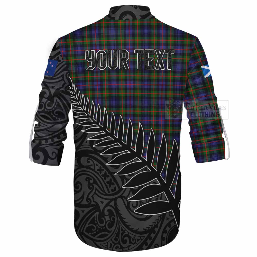 Tartan Vibes Clothing Fleming Crest Tartan Ghillie Kilt Shirt with New Zealand Silver Fern Half Style