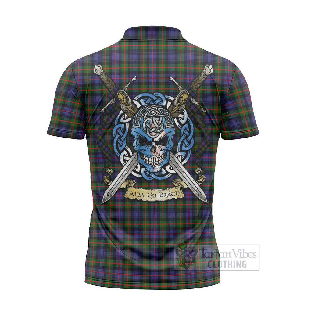 Tartan Vibes Clothing Fleming Tartan Zipper Polo Shirt with Family Crest Celtic Skull Style