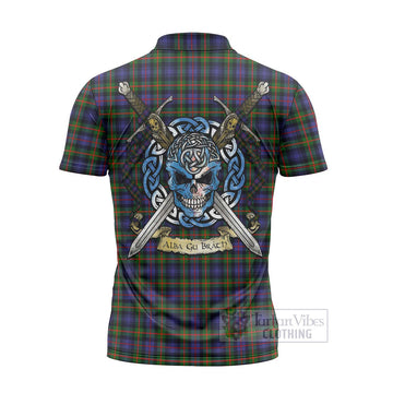 Fleming Tartan Zipper Polo Shirt with Family Crest Celtic Skull Style