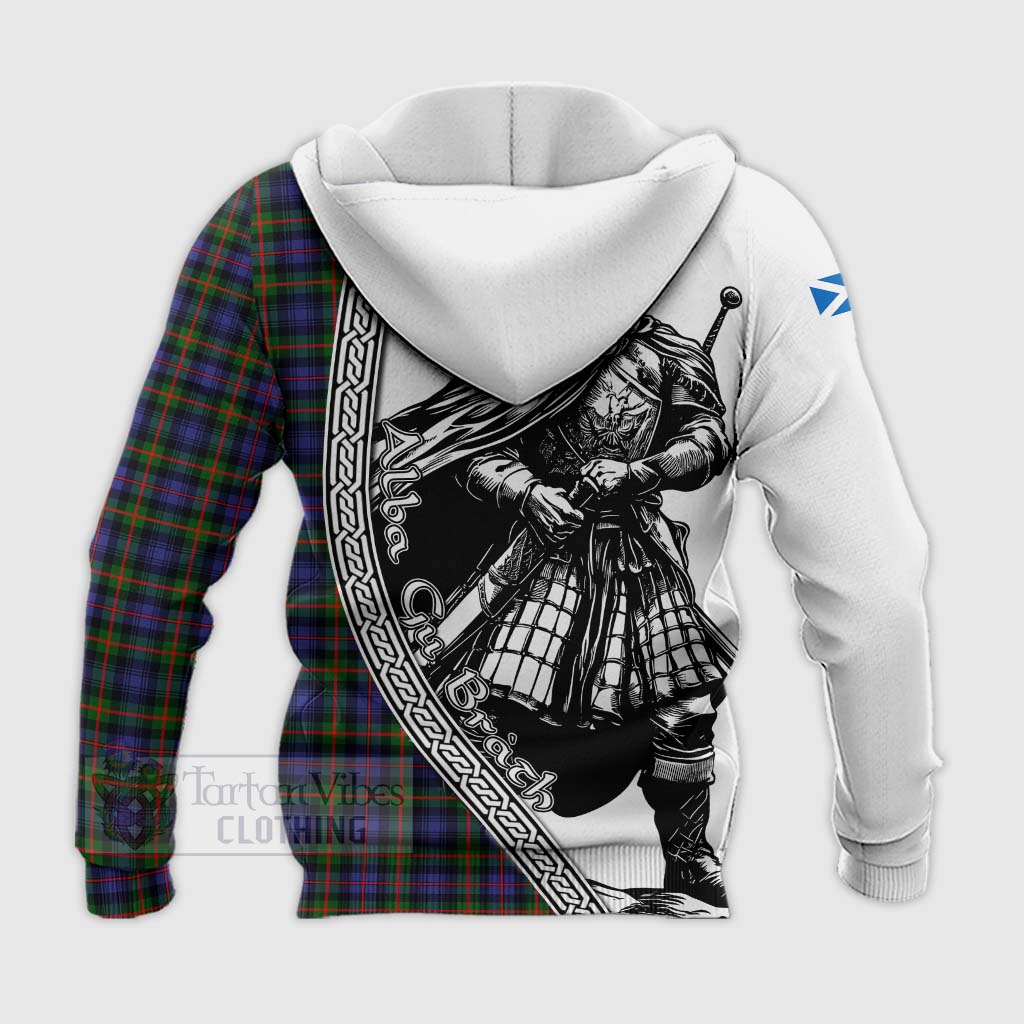 Tartan Vibes Clothing Fleming Tartan Clan Crest Knitted Hoodie with Highlander Warrior Celtic Style