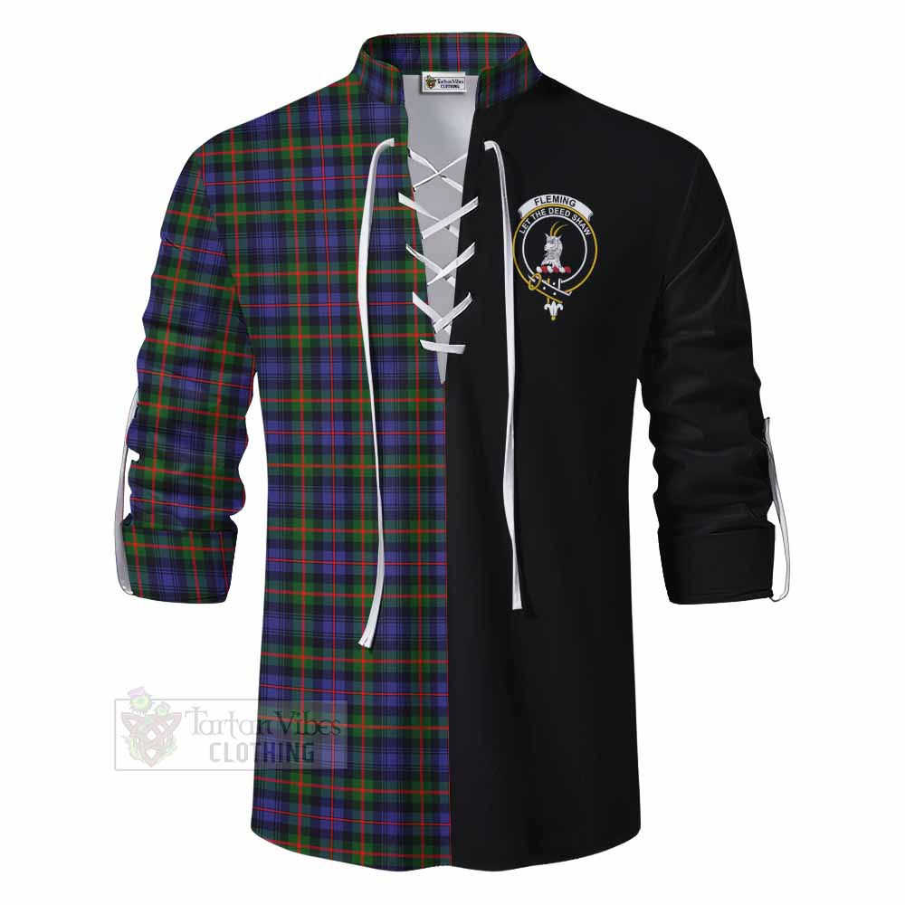 Tartan Vibes Clothing Fleming Tartan Ghillie Kilt Shirt with Family Crest and Half Of Me Style