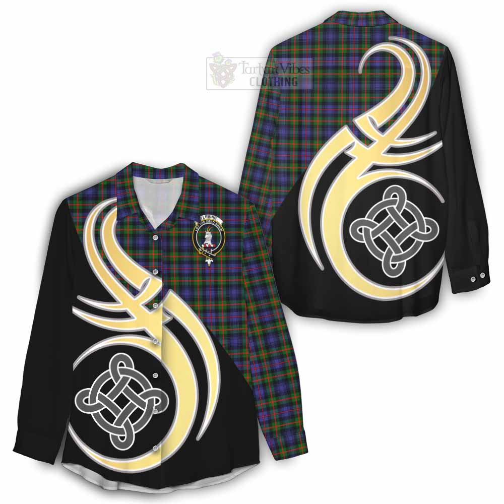 Tartan Vibes Clothing Fleming Tartan Women's Casual Shirt with Family Crest and Celtic Symbol Style