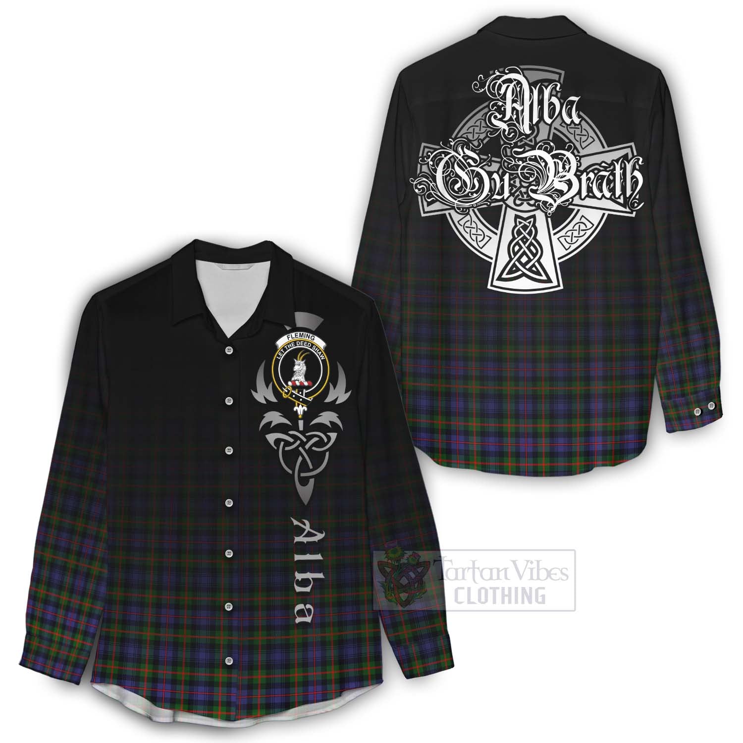 Tartan Vibes Clothing Fleming Tartan Women's Casual Shirt Featuring Alba Gu Brath Family Crest Celtic Inspired