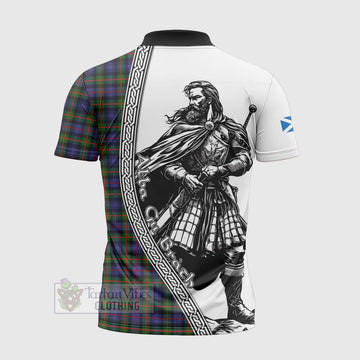 Fleming Tartan Clan Crest Zipper Polo Shirt with Highlander Warrior Celtic Style