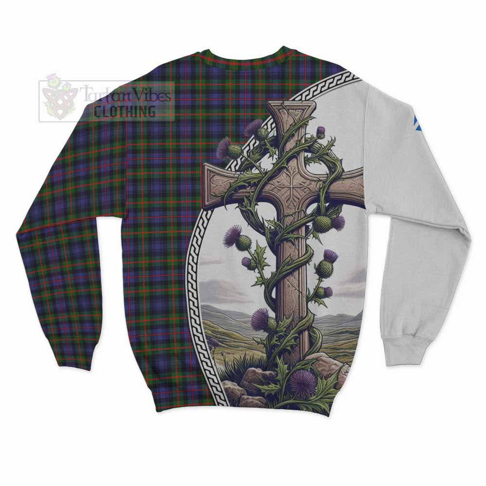 Tartan Vibes Clothing Fleming Tartan Sweatshirt with Family Crest and St. Andrew's Cross Accented by Thistle Vines