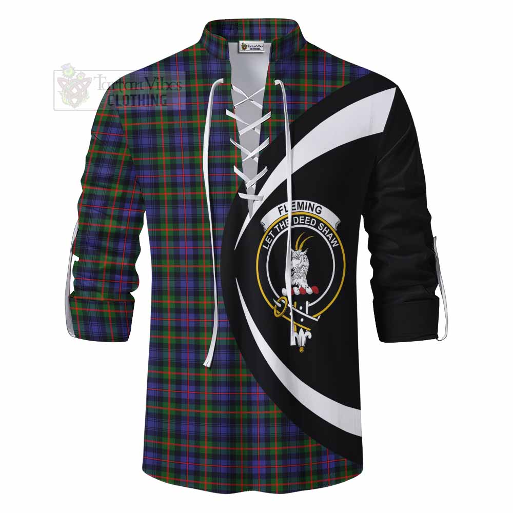 Tartan Vibes Clothing Fleming Tartan Ghillie Kilt Shirt with Family Crest Circle Style