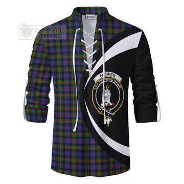 Fleming Tartan Ghillie Kilt Shirt with Family Crest Circle Style