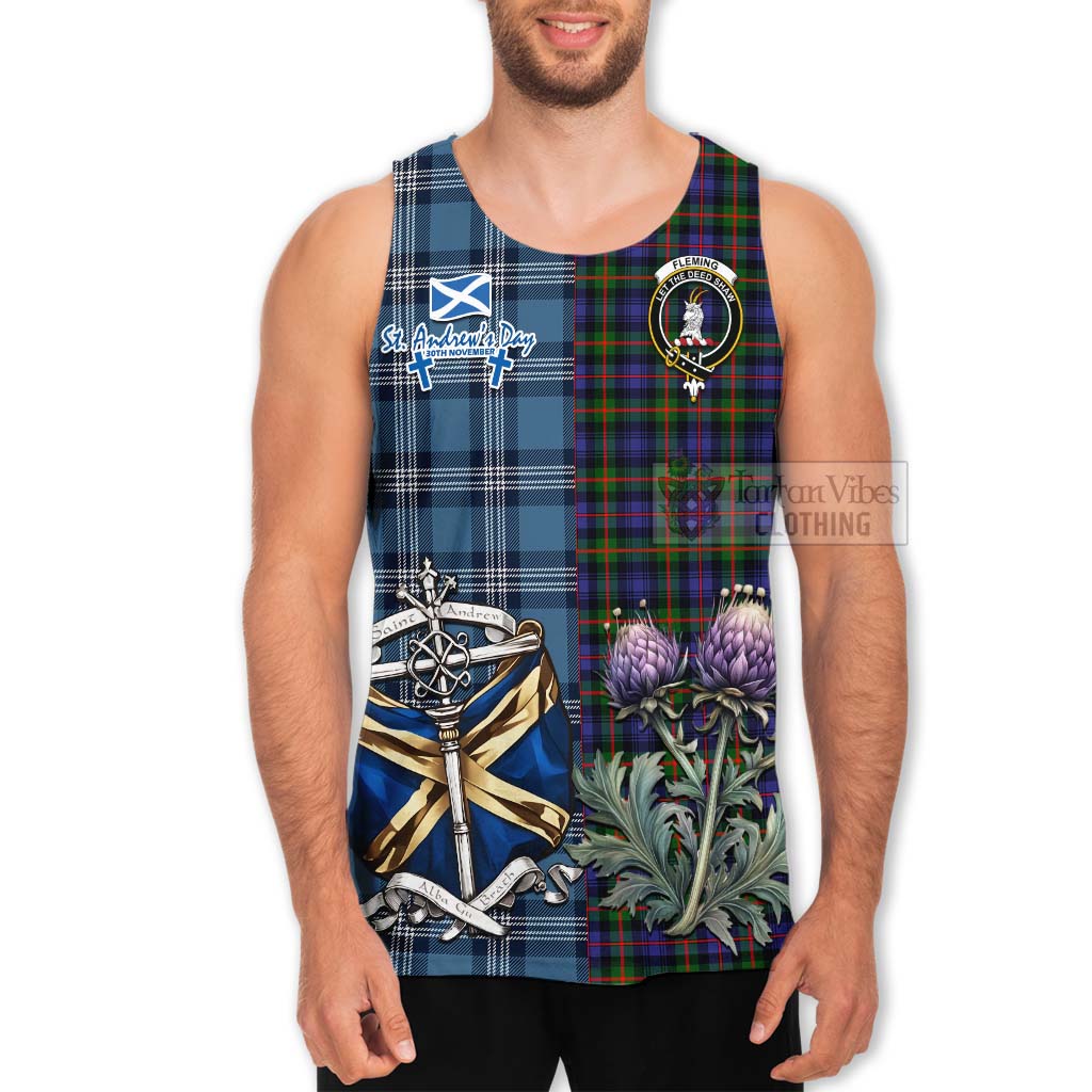 Tartan Vibes Clothing Fleming Tartan Men's Tank Top Happy St. Andrew's Day Half Tartan Style