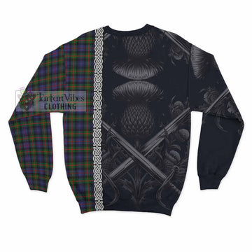 Fleming Tartan Sweatshirt with Family Crest Cross Sword Thistle Celtic Vibes