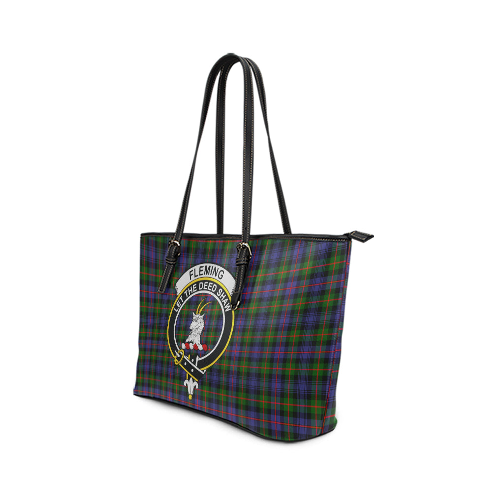 Fleming Tartan Leather Tote Bag with Family Crest - Tartan Vibes Clothing