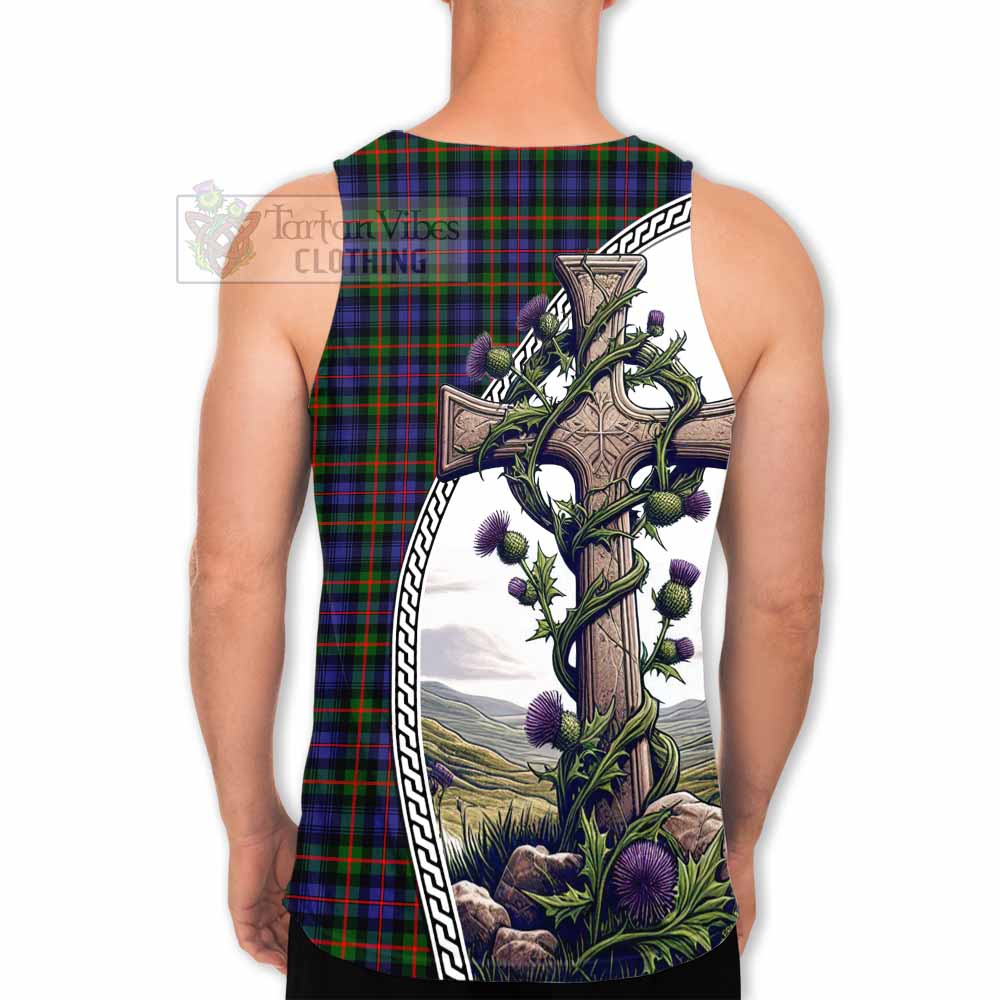 Tartan Vibes Clothing Fleming Tartan Men's Tank Top with Family Crest and St. Andrew's Cross Accented by Thistle Vines