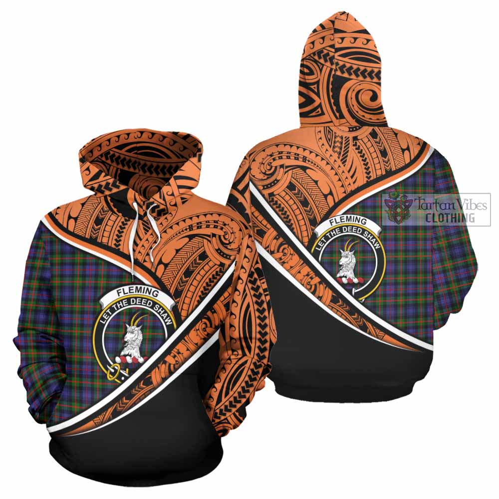 Tartan Vibes Clothing Fleming Crest Tartan Hoodie with Maori Tattoo Style - Orange Version