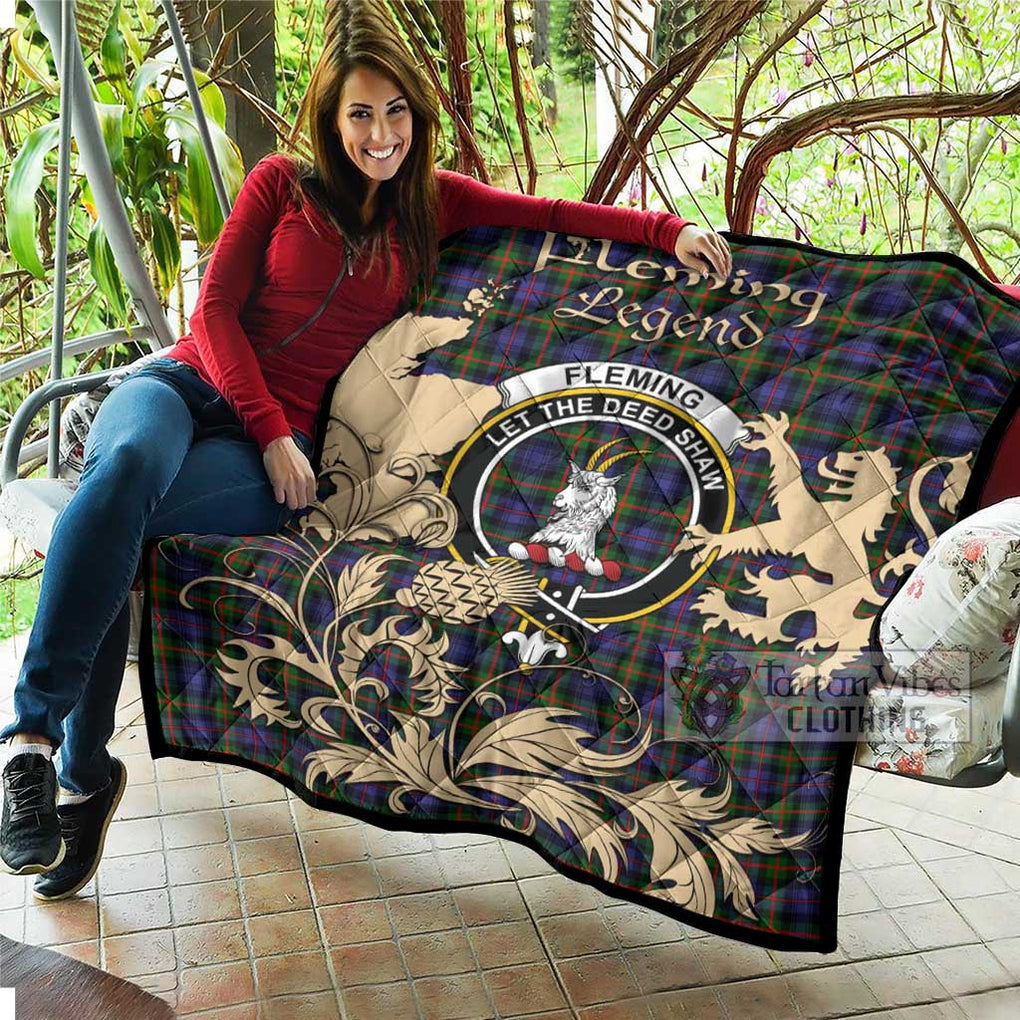 Tartan Vibes Clothing Fleming Tartan Quilt with Family Crest and Scottish Symbol Style