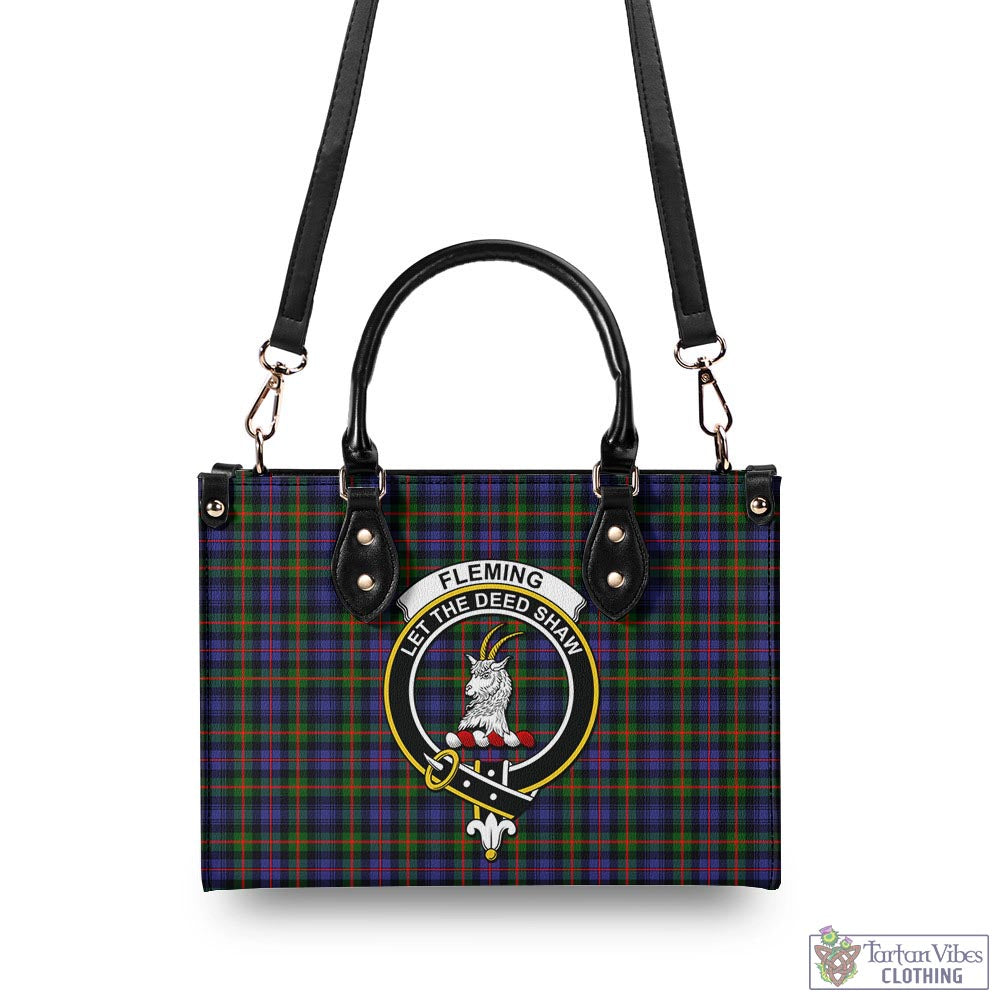 Tartan Vibes Clothing Fleming Tartan Luxury Leather Handbags with Family Crest