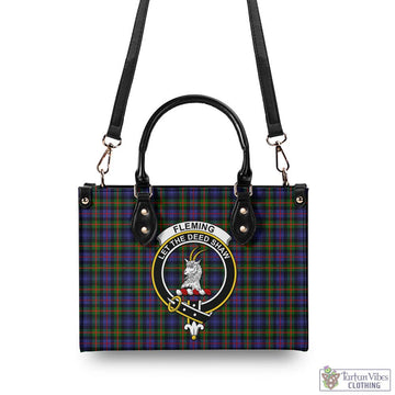 Fleming Tartan Luxury Leather Handbags with Family Crest - Tartan Vibes Clothing