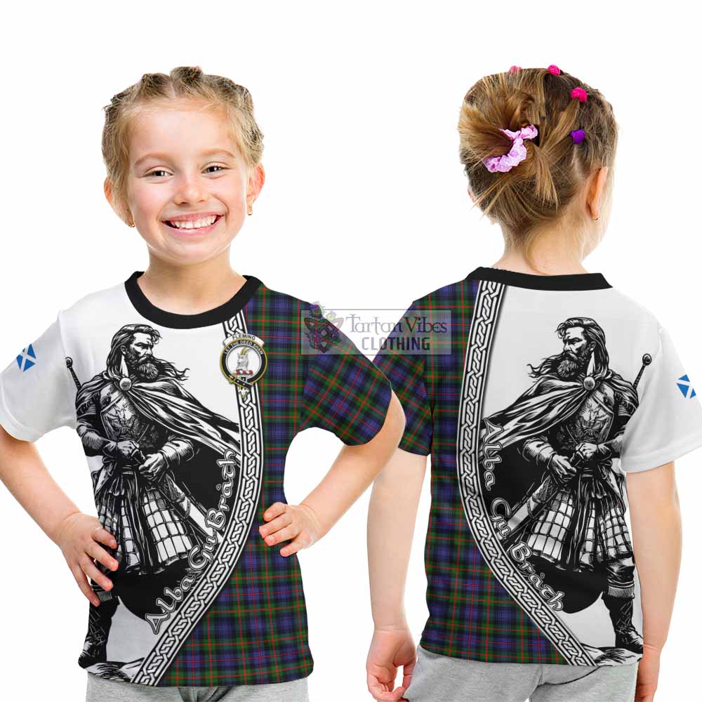 Fleming Tartan Clan Crest Kid T-Shirt with Highlander Warrior Celtic Style - Tartan Vibes Clothing