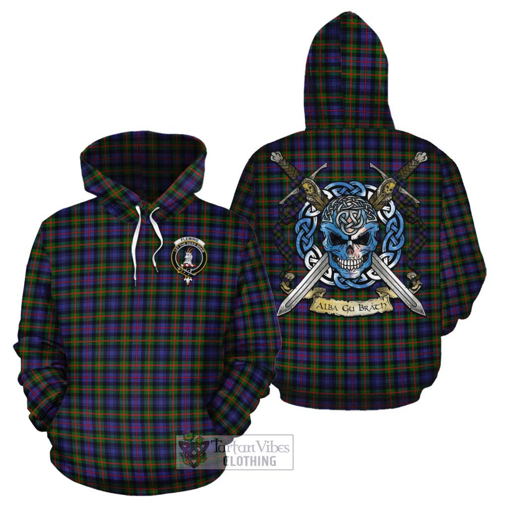 Tartan Vibes Clothing Fleming Tartan Cotton Hoodie with Family Crest Celtic Skull Style