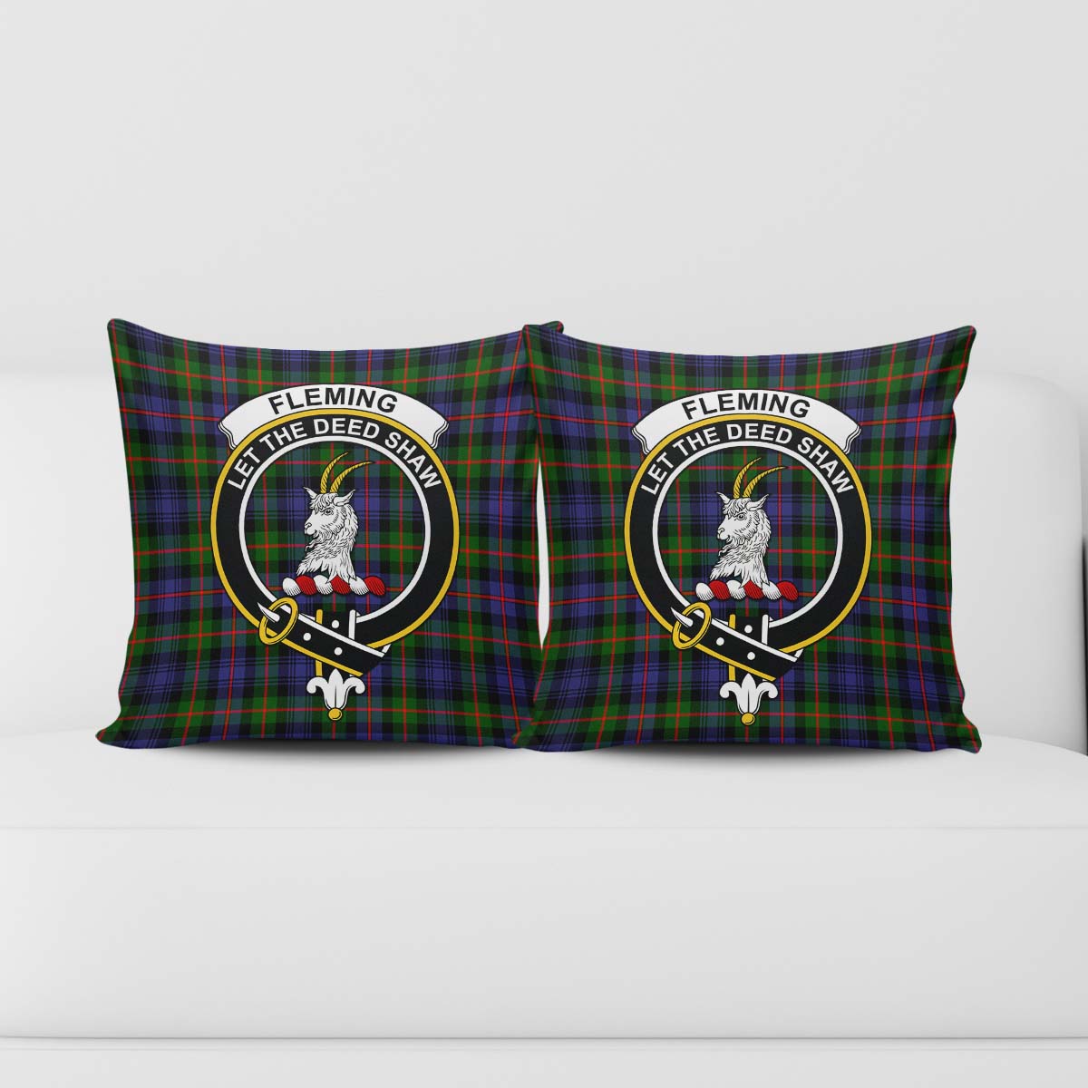 Fleming Tartan Pillow Cover with Family Crest - Tartan Vibes Clothing