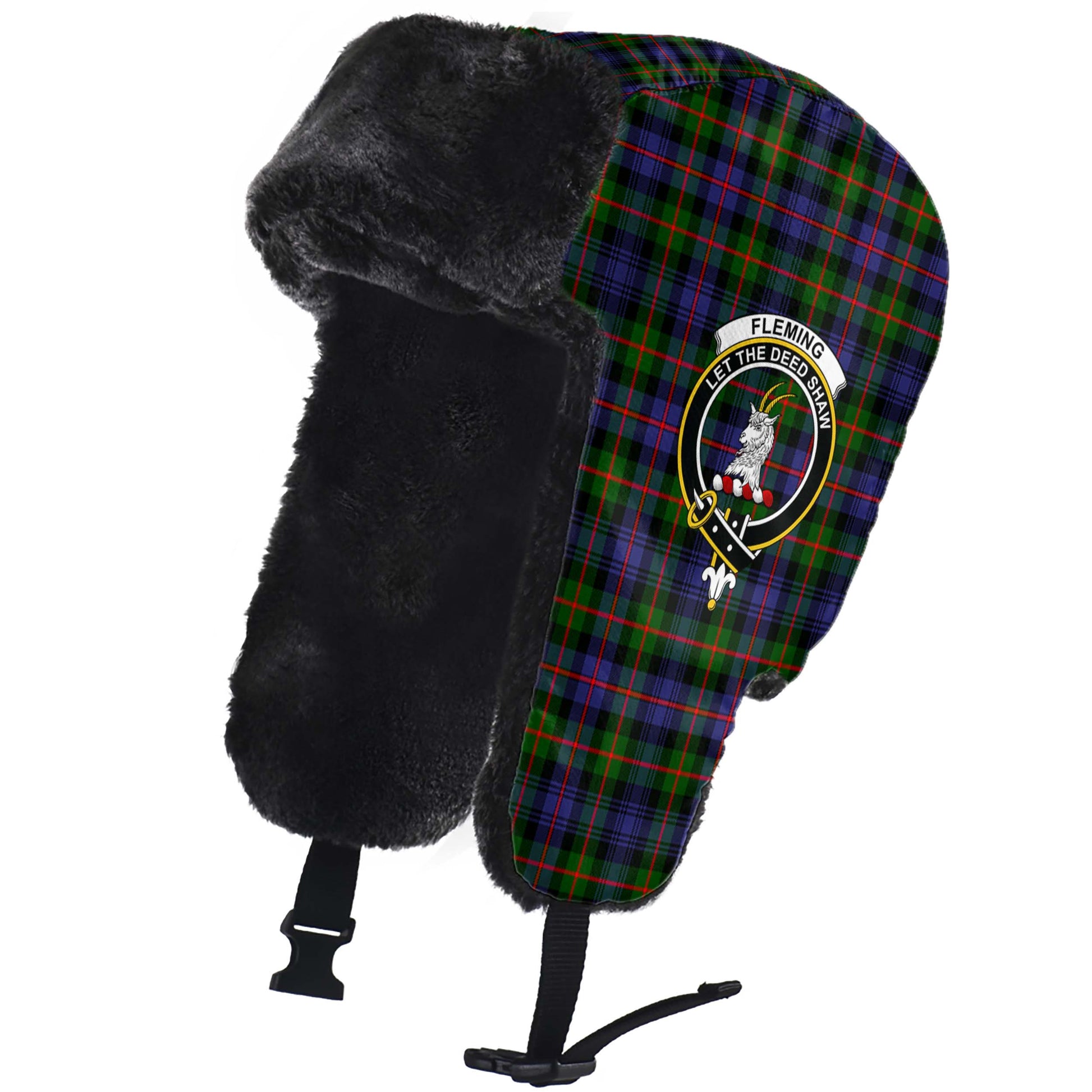 Fleming Tartan Winter Trapper Hat with Family Crest - Tartanvibesclothing