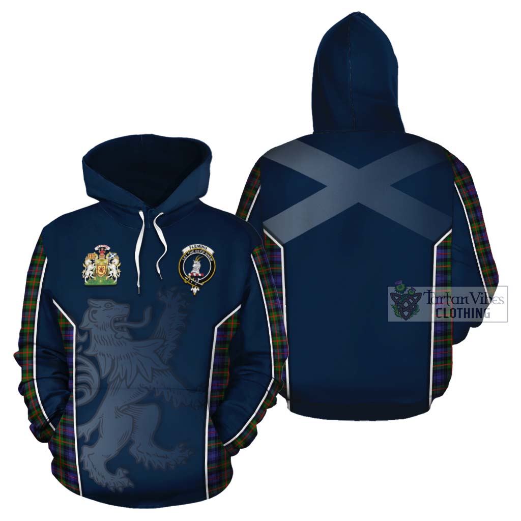 Tartan Vibes Clothing Fleming Tartan Cotton Hoodie with Family Crest and Lion Rampant Vibes Sport Style