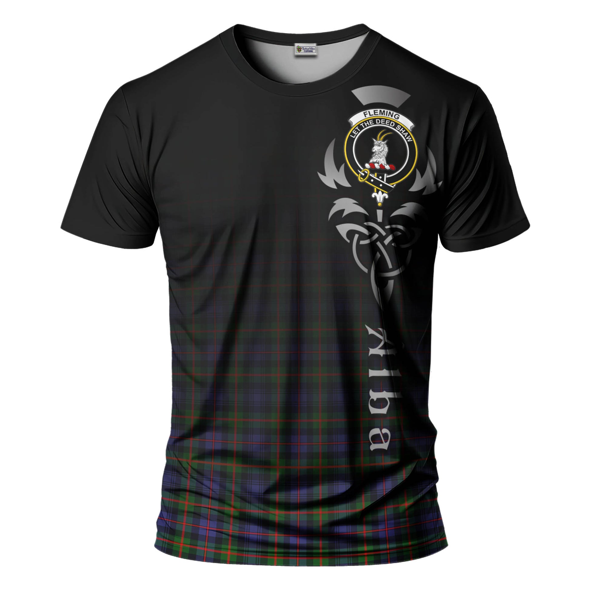 Tartan Vibes Clothing Fleming Tartan T-Shirt Featuring Alba Gu Brath Family Crest Celtic Inspired