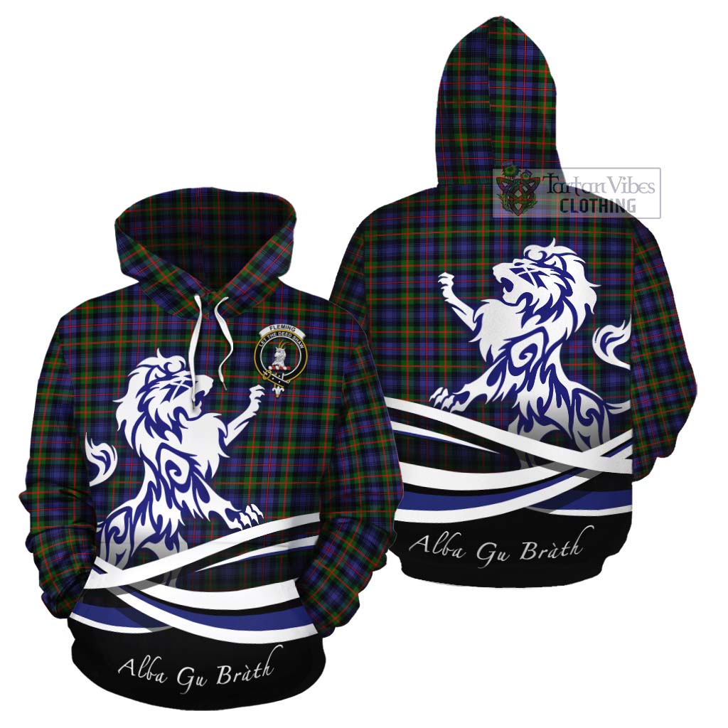 Tartan Vibes Clothing Fleming Tartan Cotton Hoodie with Alba Gu Brath Regal Lion Emblem