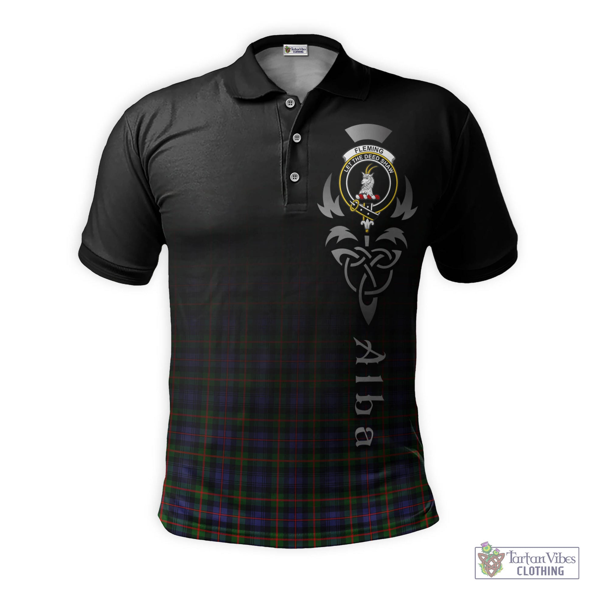 Tartan Vibes Clothing Fleming Tartan Polo Shirt Featuring Alba Gu Brath Family Crest Celtic Inspired