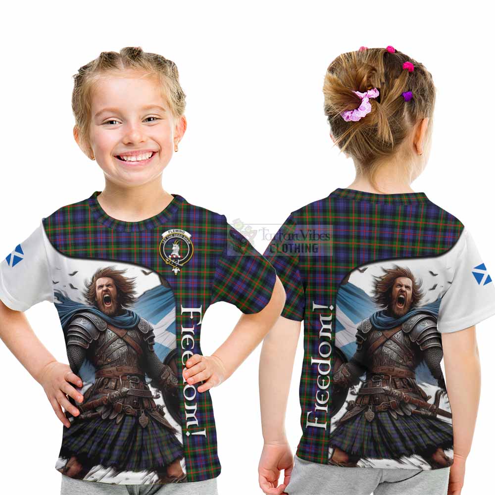 Tartan Vibes Clothing Fleming Crest Tartan Kid T-Shirt Inspired by the Freedom of Scottish Warrior