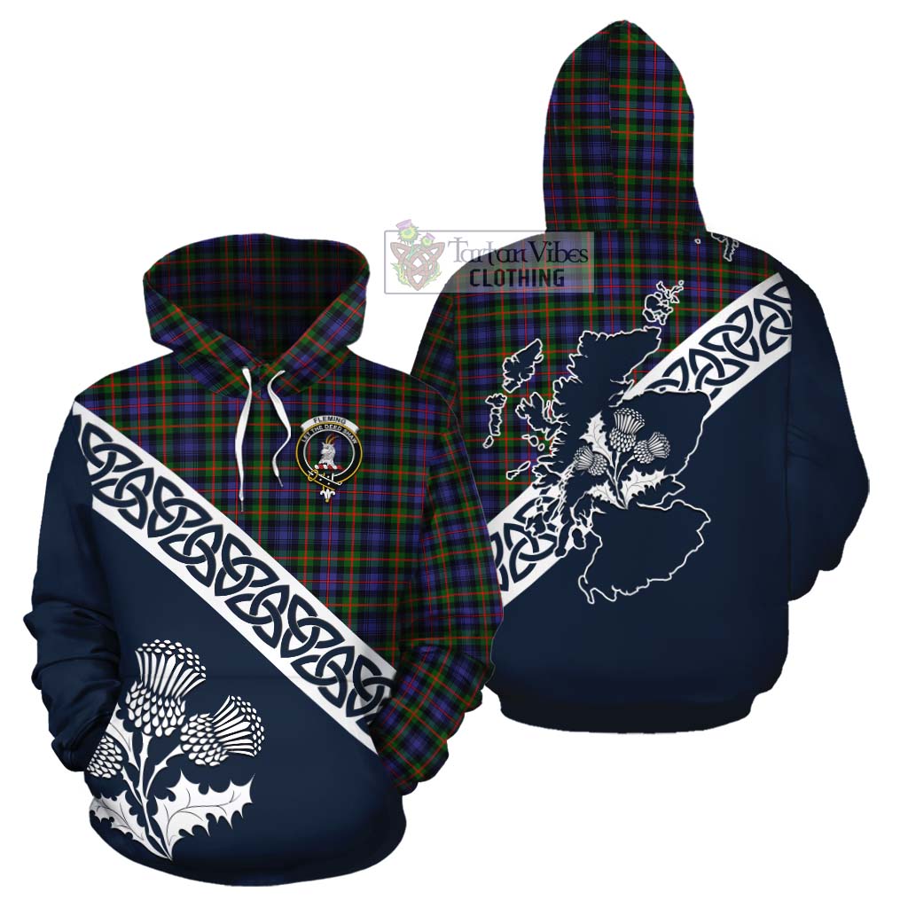 Tartan Vibes Clothing Fleming Tartan Cotton Hoodie Featuring Thistle and Scotland Map