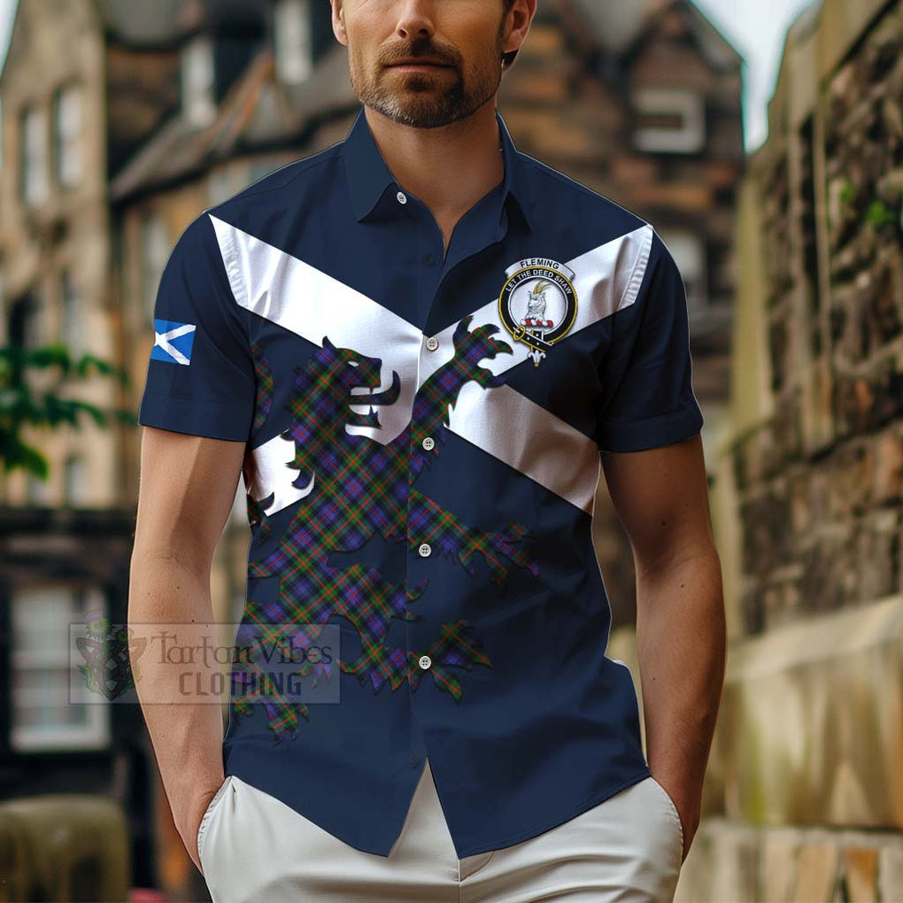 Tartan Vibes Clothing Fleming Tartan Lion Rampant Short Sleeve Button Shirt – Proudly Display Your Heritage with Alba Gu Brath and Clan Name