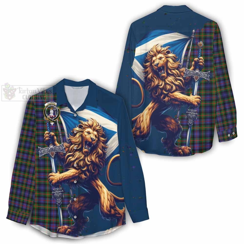 Tartan Vibes Clothing Fleming Tartan Family Crest Women's Casual Shirt with Scottish Majestic Lion