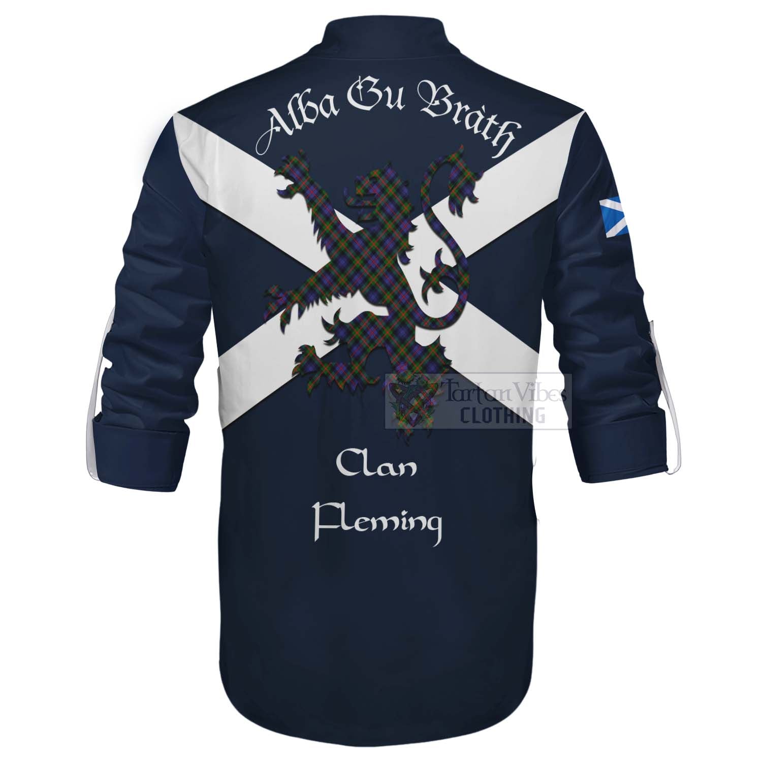 Tartan Vibes Clothing Fleming Tartan Lion Rampant Ghillie Kilt Shirt Proudly Display Your Heritage with Alba Gu Brath and Clan Name