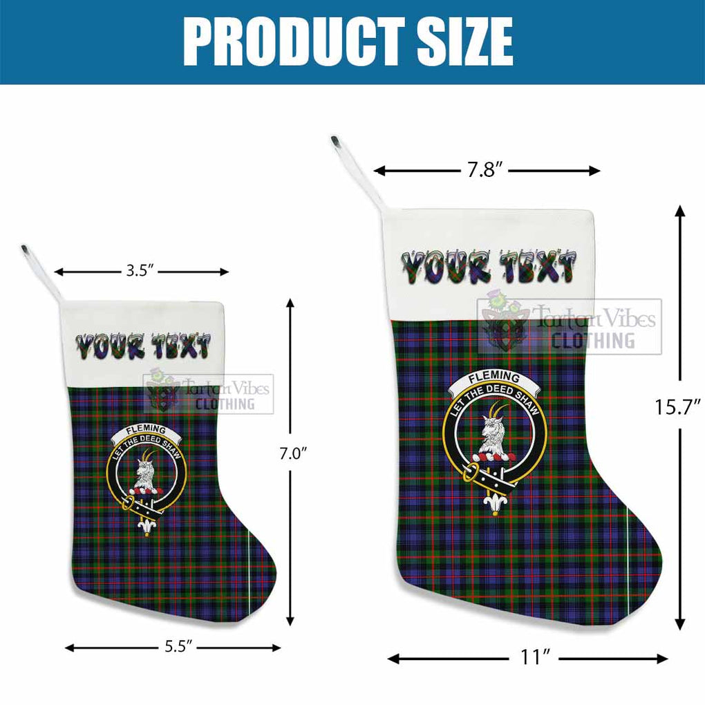 Tartan Vibes Clothing Fleming Tartan Family Crest Christmas Stocking with Personalized Text