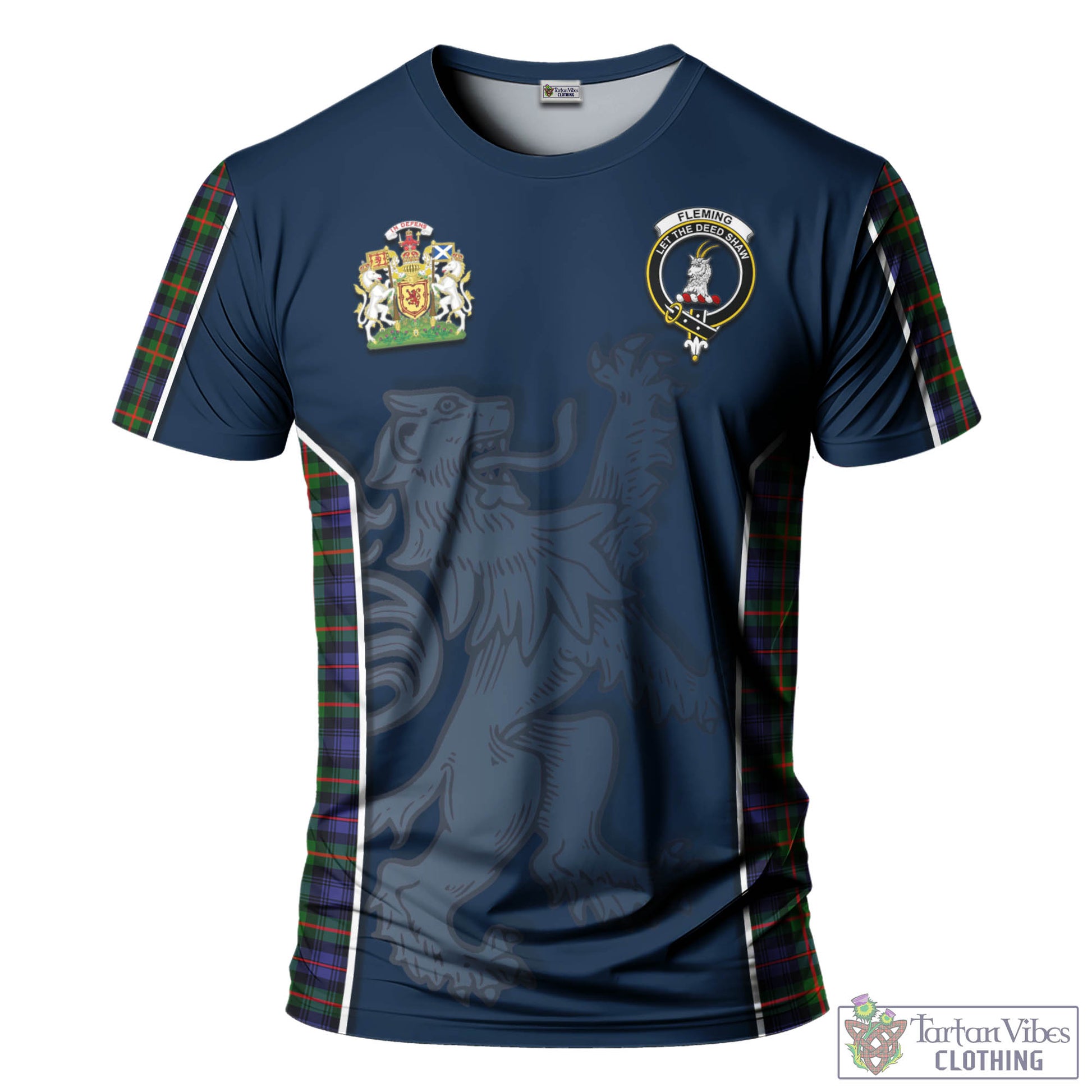 Tartan Vibes Clothing Fleming Tartan T-Shirt with Family Crest and Lion Rampant Vibes Sport Style