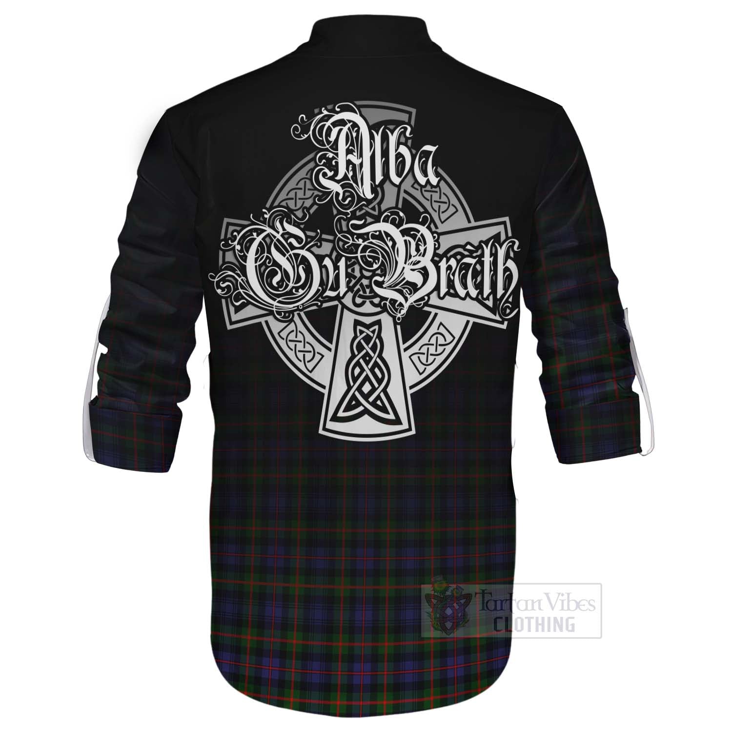 Tartan Vibes Clothing Fleming Tartan Ghillie Kilt Shirt Featuring Alba Gu Brath Family Crest Celtic Inspired